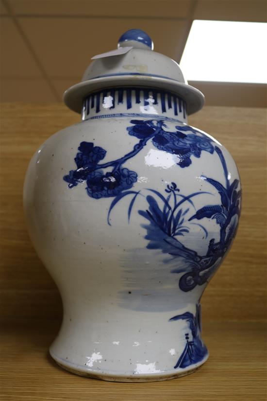 A late 19th century Chinese blue and white vase and cover